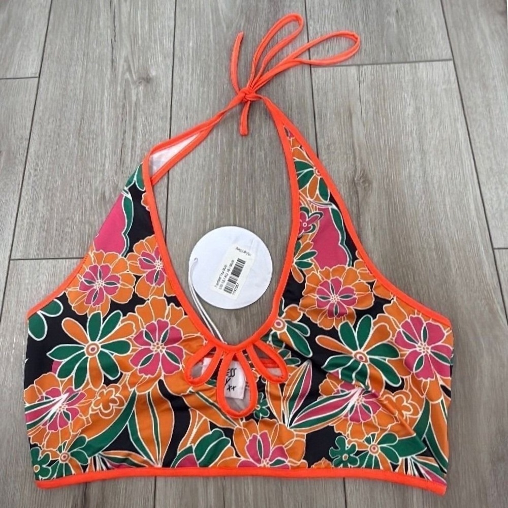 Princess Polly Fairfield Floral Halter‎ Top NWT US 12 AU 16 Retro Orange